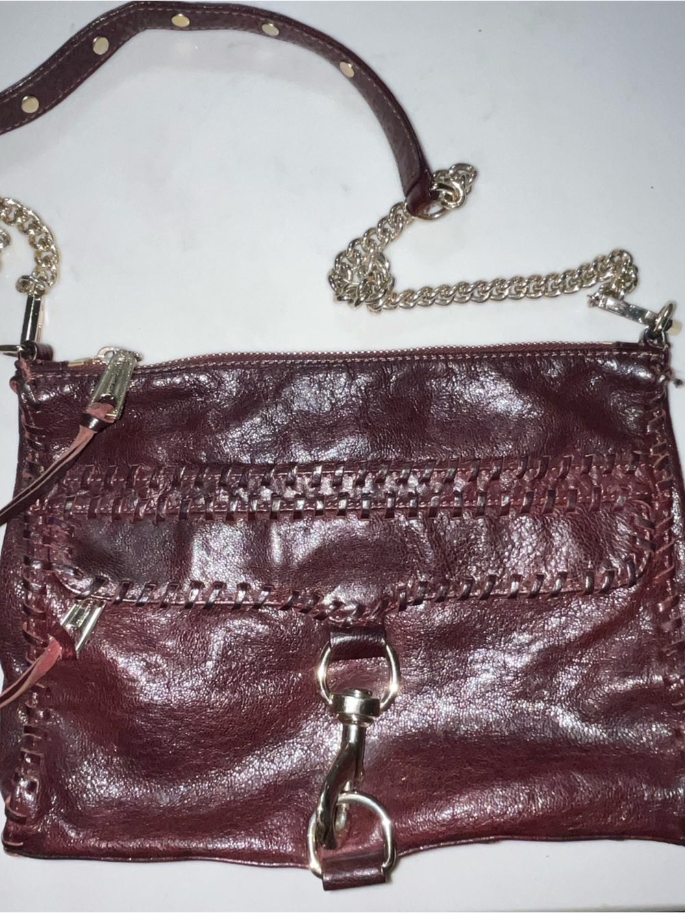 Rebecca Minkoff Burgundy Leather Crossbody Bag with Gold Chain